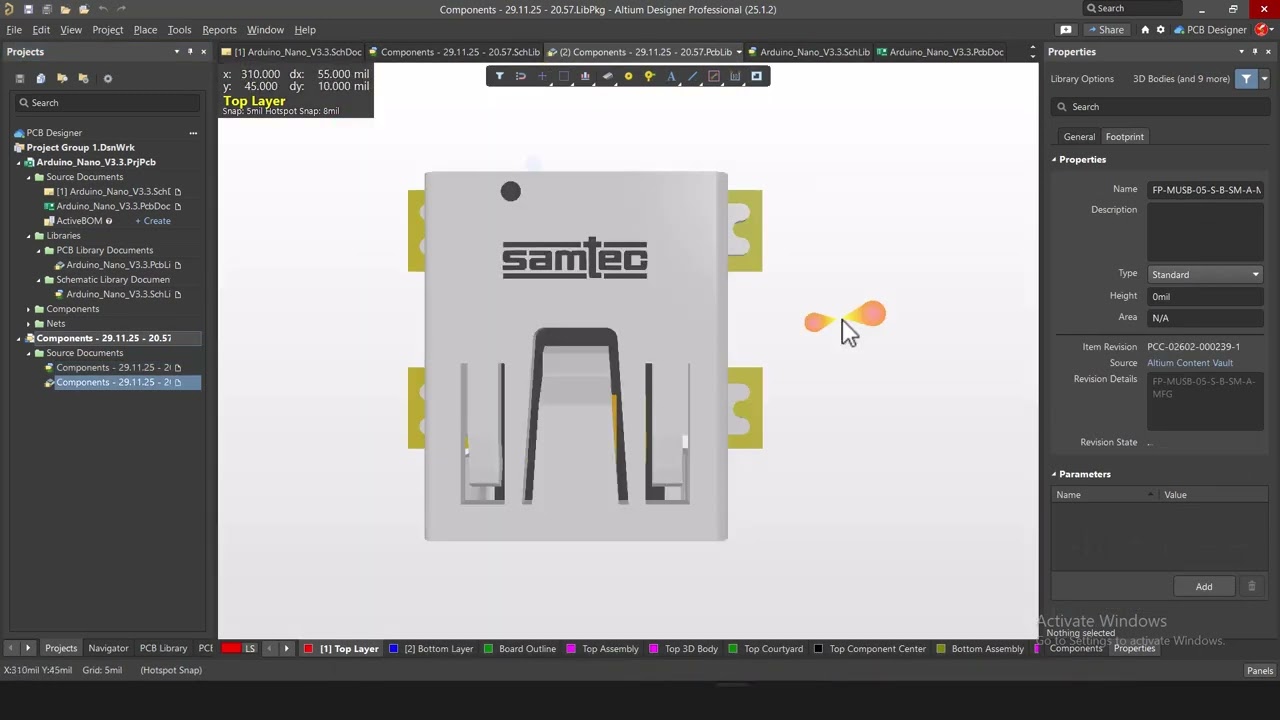 19. Arduino Nano en Altium Designer - Mini USB B - Símbolo y Footprint