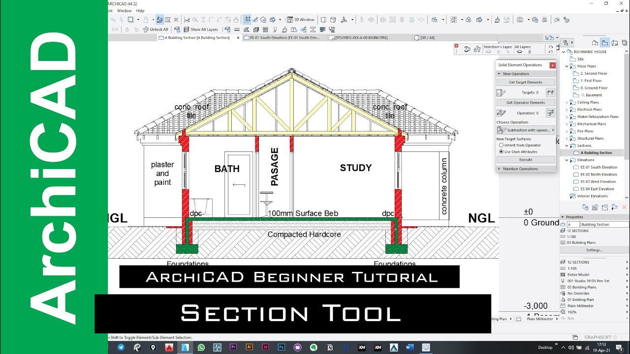 ArchiCAD Beginner Tutorial | Section Tool