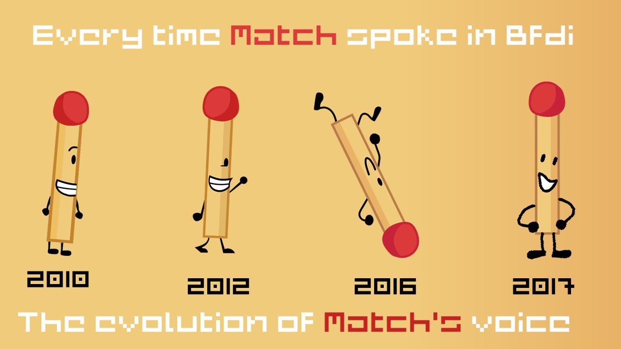Every time Match spoke in Bfdi [Evolution of Match's voice]