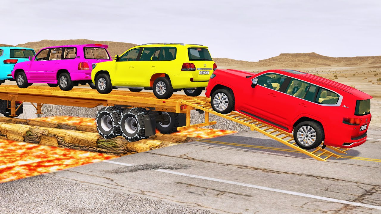 Toyota Cars vs Train | Truck Man Flatbed vs Train Beamng.drive 015