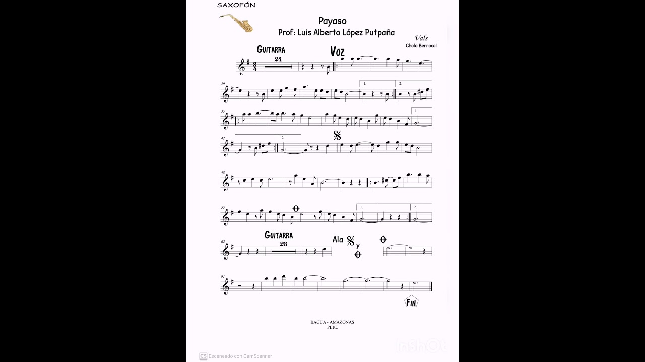 “Payaso” Vals partitura y pista de Saxo alto