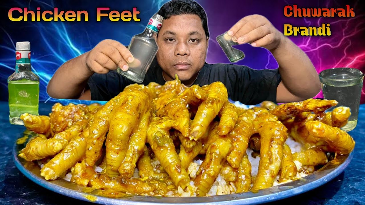 Spicy Chicken Feet Curry | Local 🍻 Drink (Chuwarak  Brandi) With Rice Eating Show 