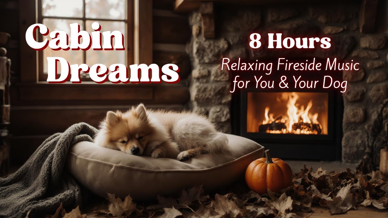 8 HOURS of Calming Music for Dogs 🐶 | Crackling Fireplace🔥| Cozy & Relaxing Cabin 🍂