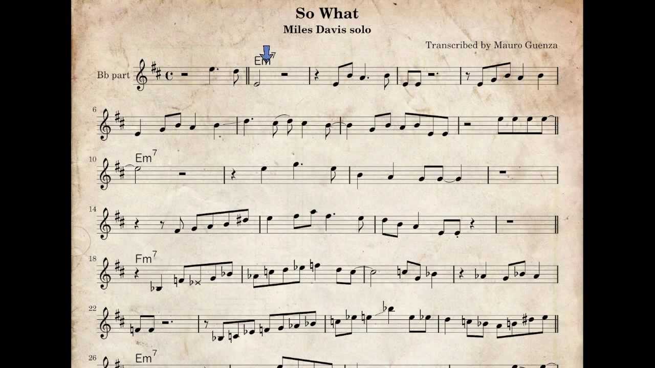 Miles Davis solo   So What   how to play it   Bb transcription