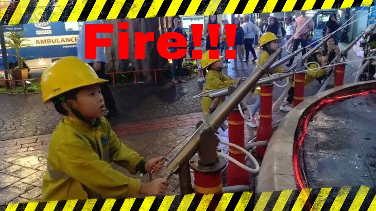 Pretend Play Firefighter. Fire Truck Ride-on to the Rescue for kids. KIDZANIA for Children