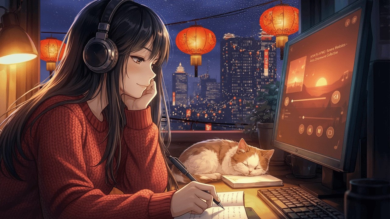 Studying with cat under red lanterns | lofi cny mix