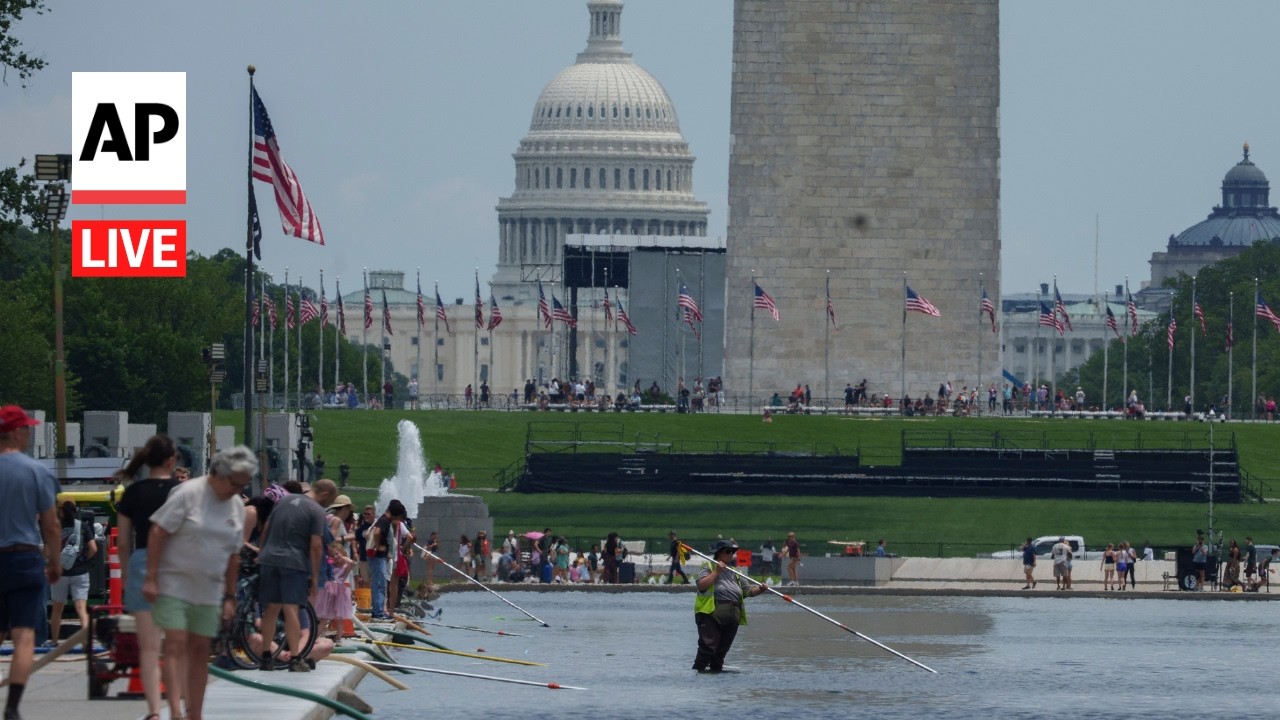 LIVE: View of the Reflecting Pool in DC after Trump blames problems on vandalism