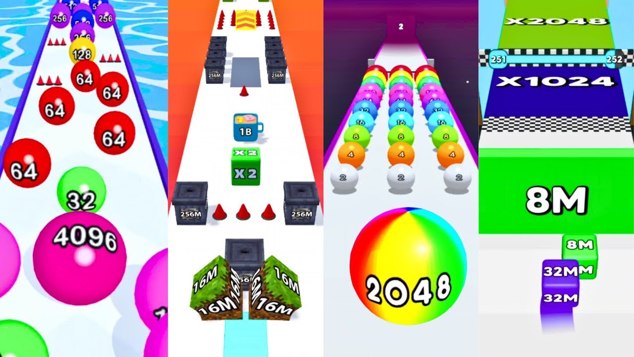 Ball Run Merge 2048 vs Jelly Merge Cube Run 2048 | 4-in-one Gameplay | Max Level