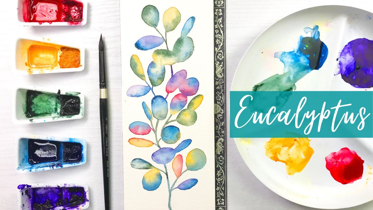 Watercolor Eucalyptus Branch Tutorial for Beginners: Rainbow Leaves