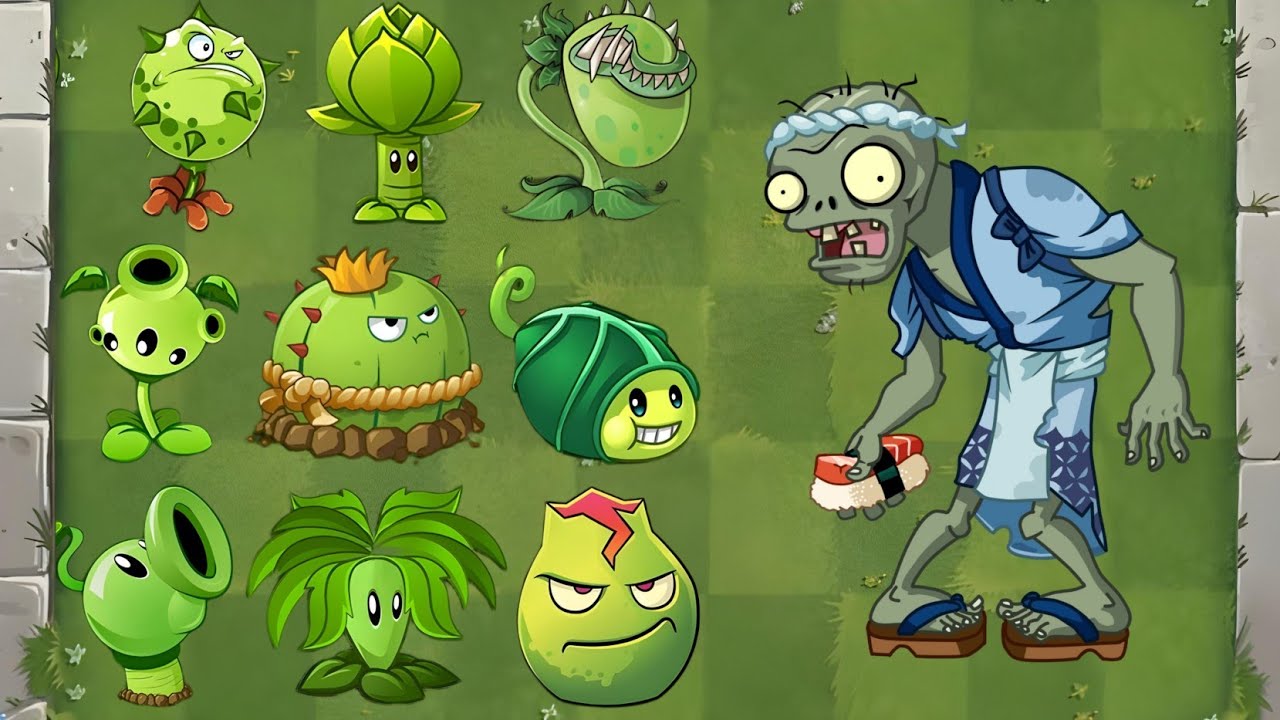 Sushi Chef Zombie Vs. 60 Random Plants Power Up / Plants Vs. Zombies 2