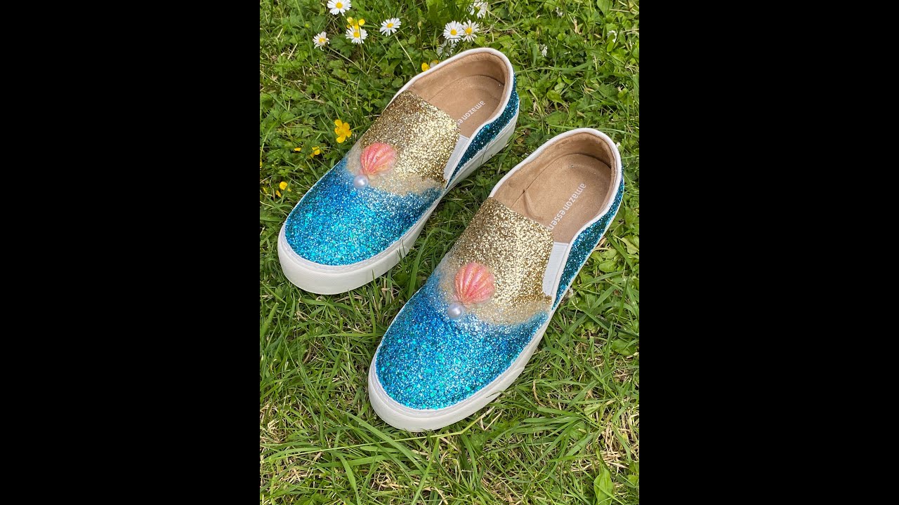 Beach canvas shoes, glitter shoes, DIY glitter beach shoes. #beachvibes