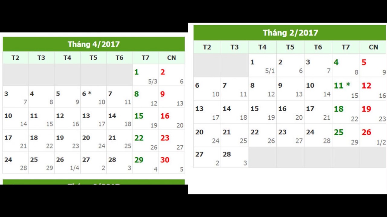 Lịch vạn niên Năm 2017 | Lịch âm dương năm 2017