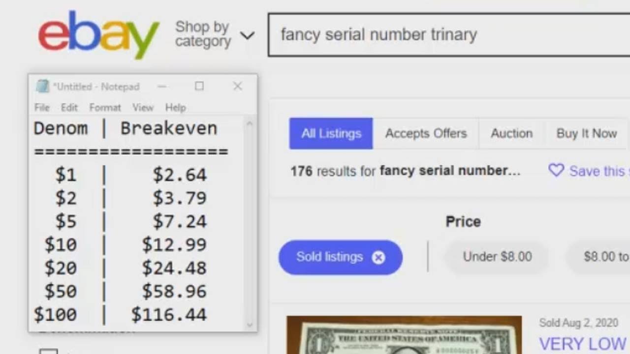 Fancy serial numbers: Which trinary bills sell?