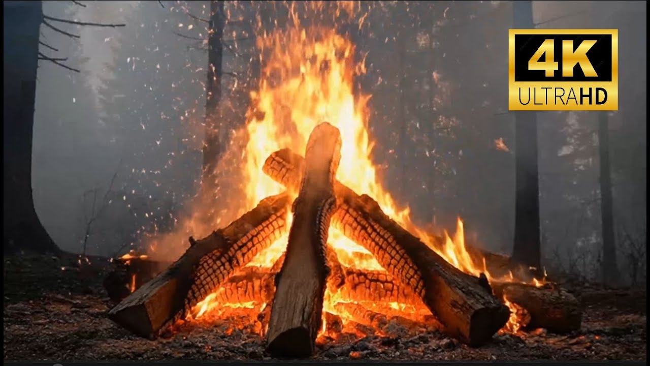 Real Forest Bonfire Sound (No Ads No Music) | Loud Crackling Fire ASMR 🌲🔥4K Ultra HD