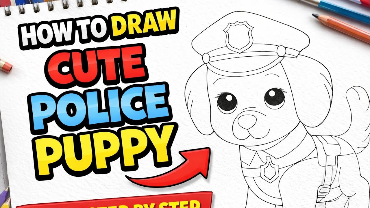 ❤️Cute Police Dog Drawing Step by Step | Puppy 🐶 Drawing for Kids | Anjali ki Drawing Duniya