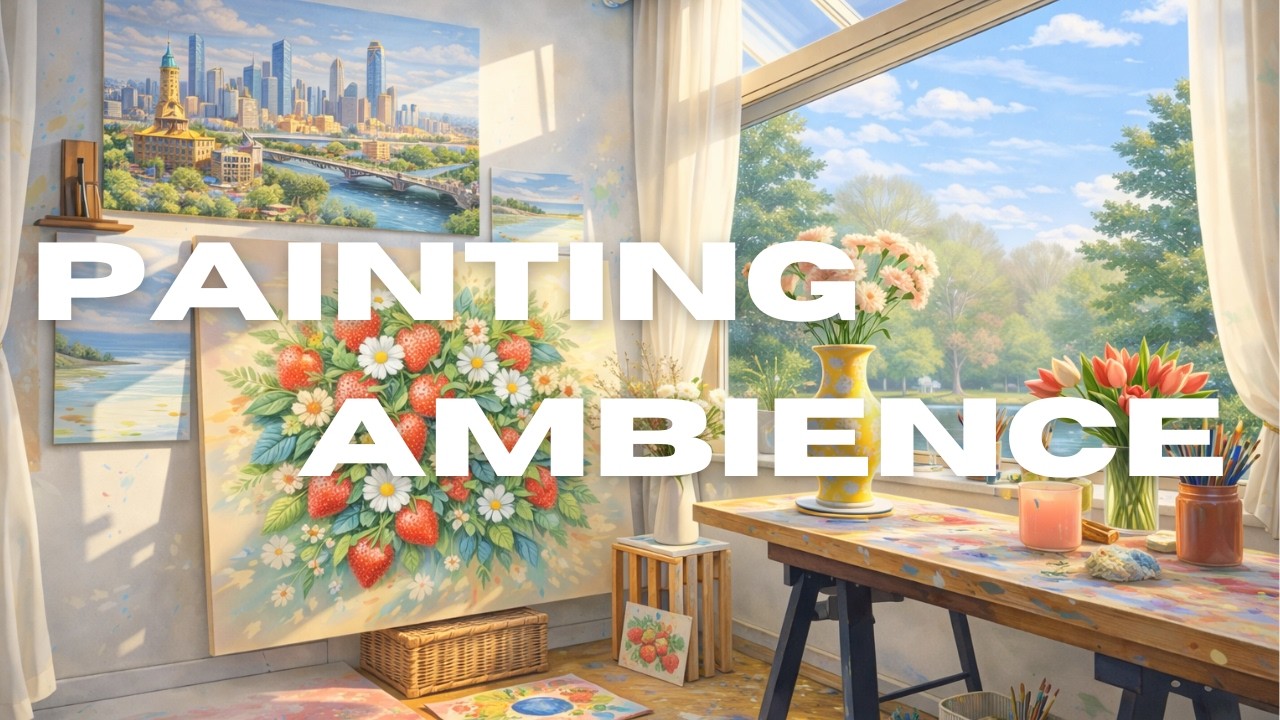 Peaceful Art Studio Ambience 🍓 | Sunny Morning, Cottagecore Painting Room