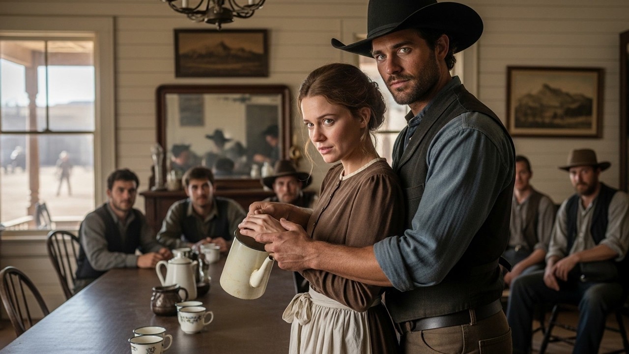 Her Hands Shook While Pouring Coffee For The Guests, The Cowboy Steadied Them And Said 