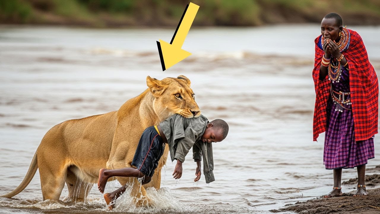 Une lionne sauve un enfant qui se noie... Ce que fait la mère va vous CHOQUER !