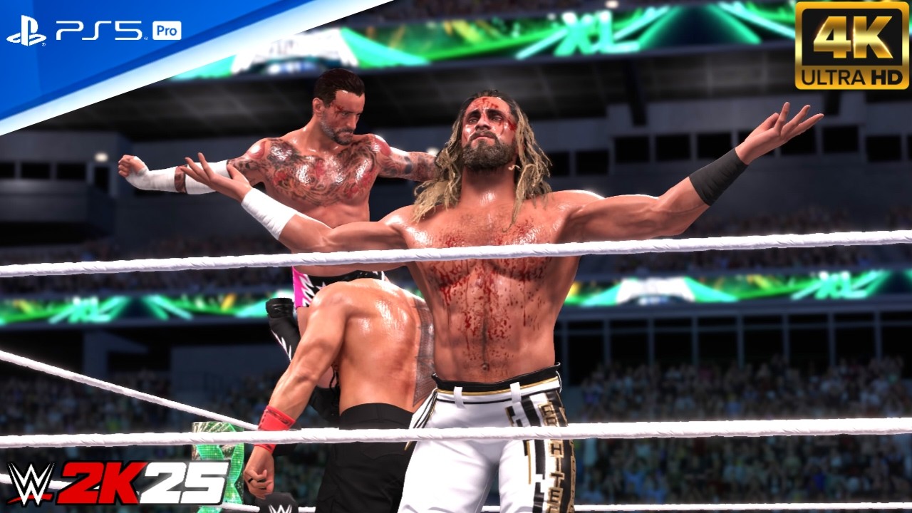WWE 2K25 - Roman Reigns Vs CM Punk Vs Seth Rollins, Triple Threat Match: WrestleMania 41 [PS5 PRO 4K