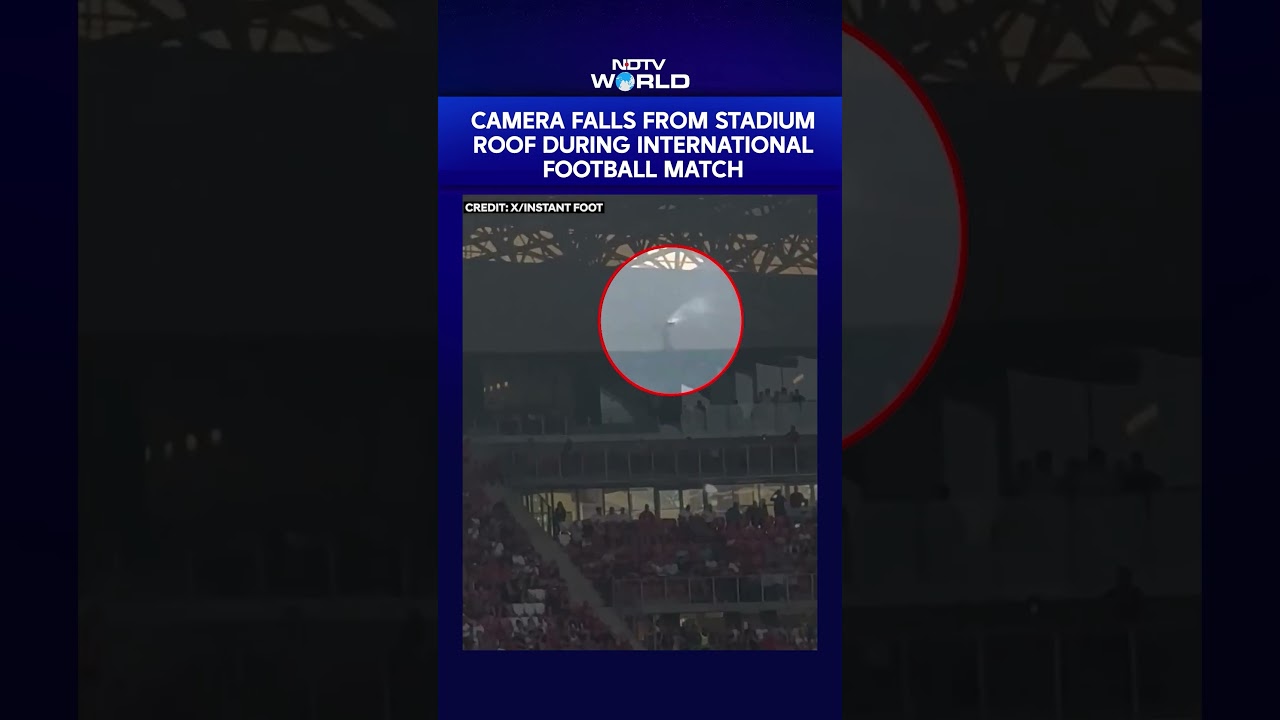 Camera Falls From Stadium Roof During International Football Match