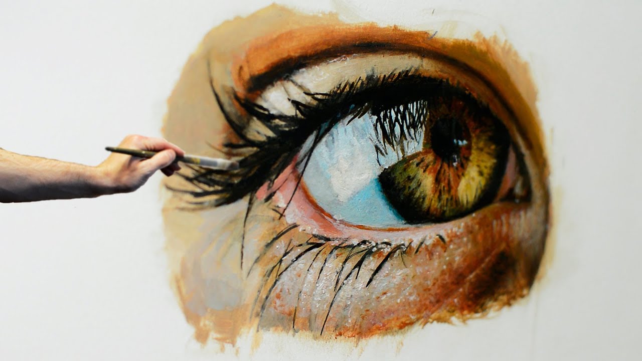 Realistic eye painting in oils.