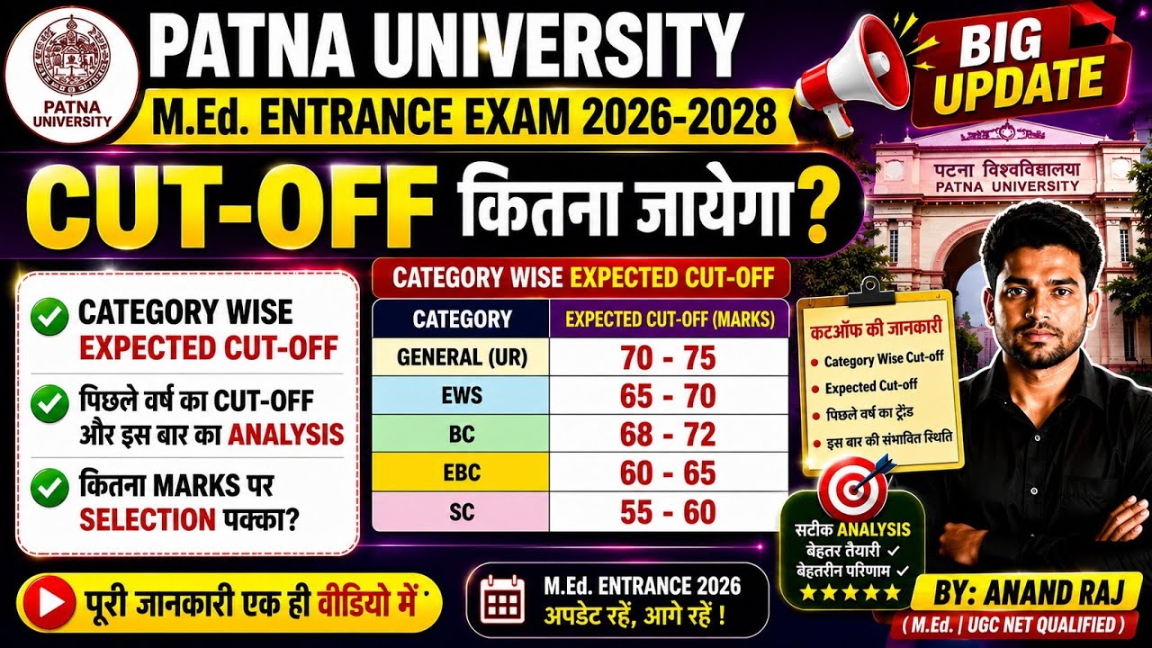 Patna University M.Ed.Entrance Cut-off 2026 ।। Med Entrance Category Wise Expected Cut-off 2026