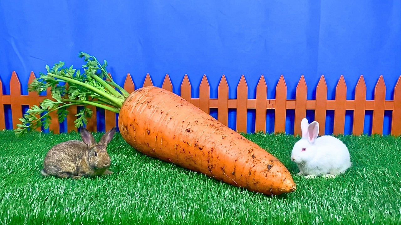Animal ASMR | Two Tiny Bunnies Eat a GIANT Carrot 🥕 | 4K Video