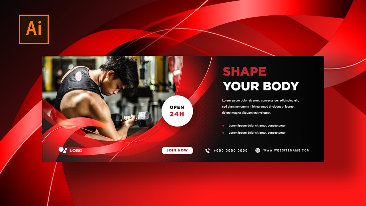 Illustrator Tutorial | Web Banner Design (Fitness Gym)