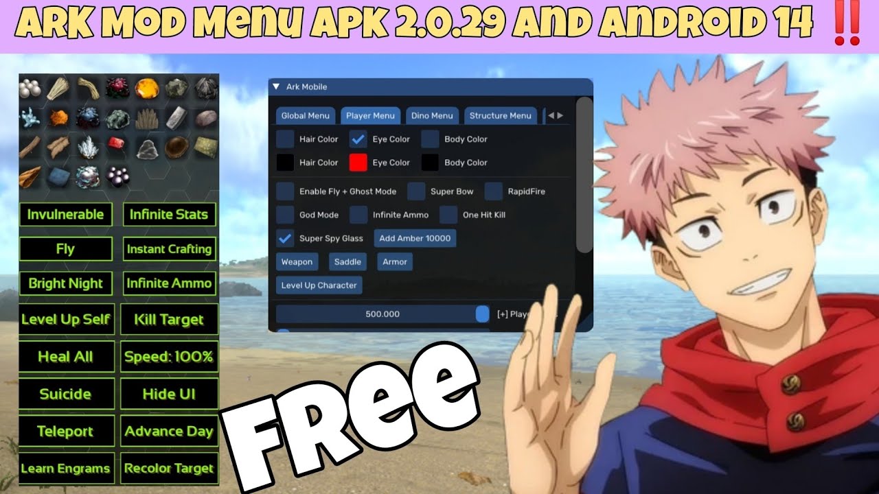 ARK Mobile Mod Apk 2.0.29 💯 Android 14 + God Console 🔥 Free Crafting No Password 🔑