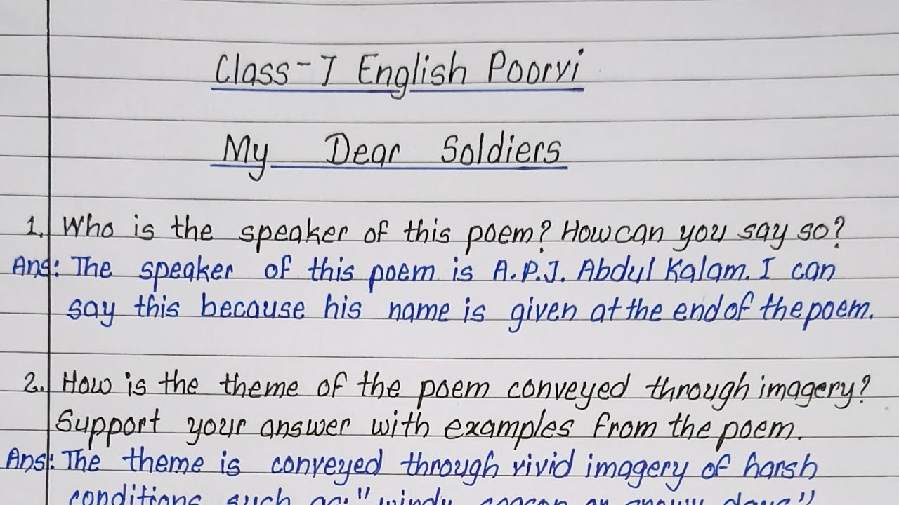 'My Dear Soldiers' class 7 questions and answers | 'My Dear Soldiers' poem class 7 question answer |