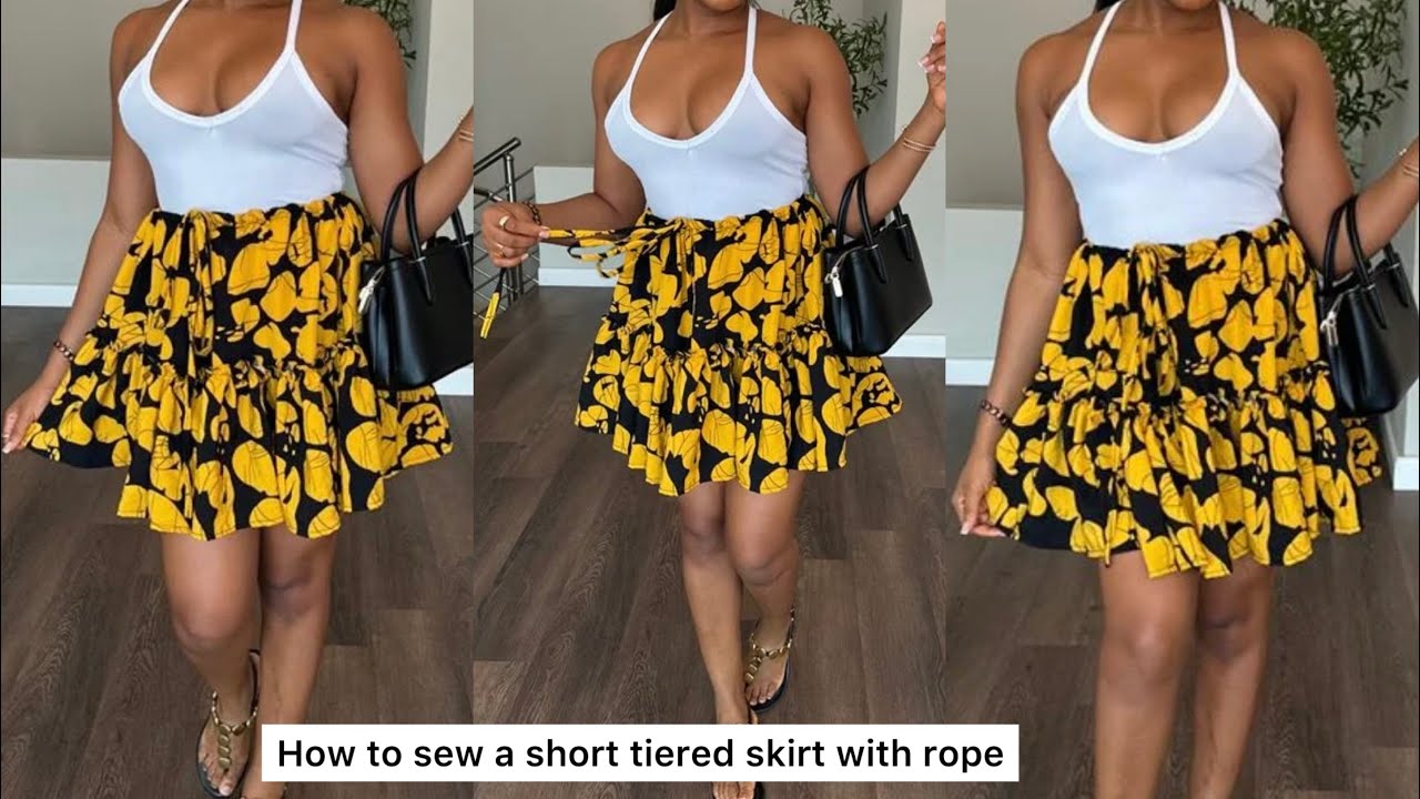 How to sew a two layered tiered skirt with Rope -Tie waist | Easy tutorial 