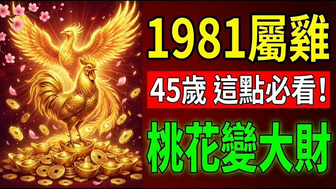 1981年屬雞人，鳳引財星！45歲後你的「桃花運」竟然變成「財運」？這點千萬要利用！#1981年屬雞 #屬雞運勢 #2026年生肖雞運勢 #財運 #生肖雞 #桃花 #屬雞 #屬雞2026運勢 #辛酉雞