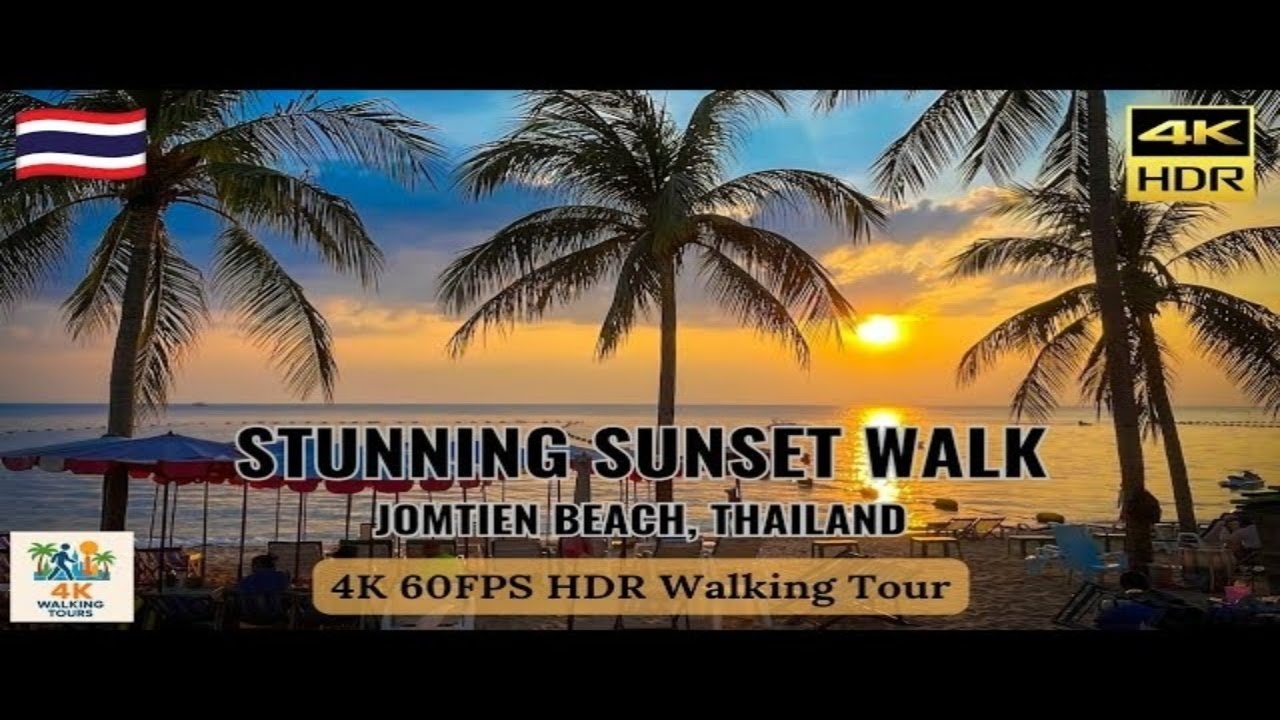 Jomtien Beach, Pattaya, Thailand | Stunning Sunset Walking Tour 4K 60FPS 😎🌴🏖 ASMR Walk
