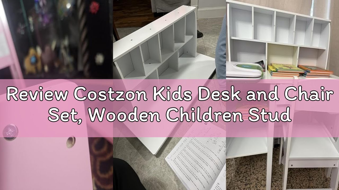Review Costzon Kids Desk and Chair Set, Wooden Children Study Desk w/Hutch, Large Cabinet and Drawer