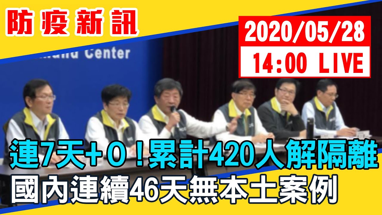 【最新消息】連7天+0！累計420人解除隔離　國內連續46天無本土案例 20200528