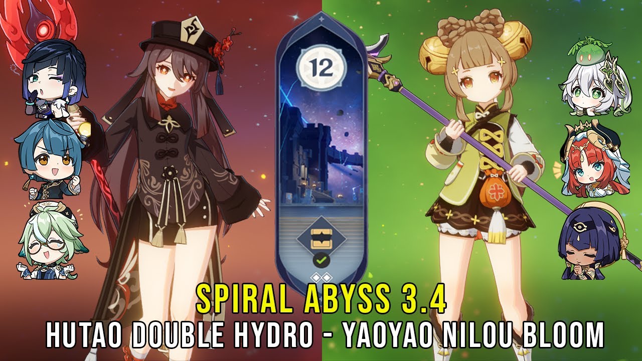 C1 Hutao Double Hydro and Yaoyao Nilou Bloom - Genshin Impact Abyss 3.4 - Floor 12 9 Stars