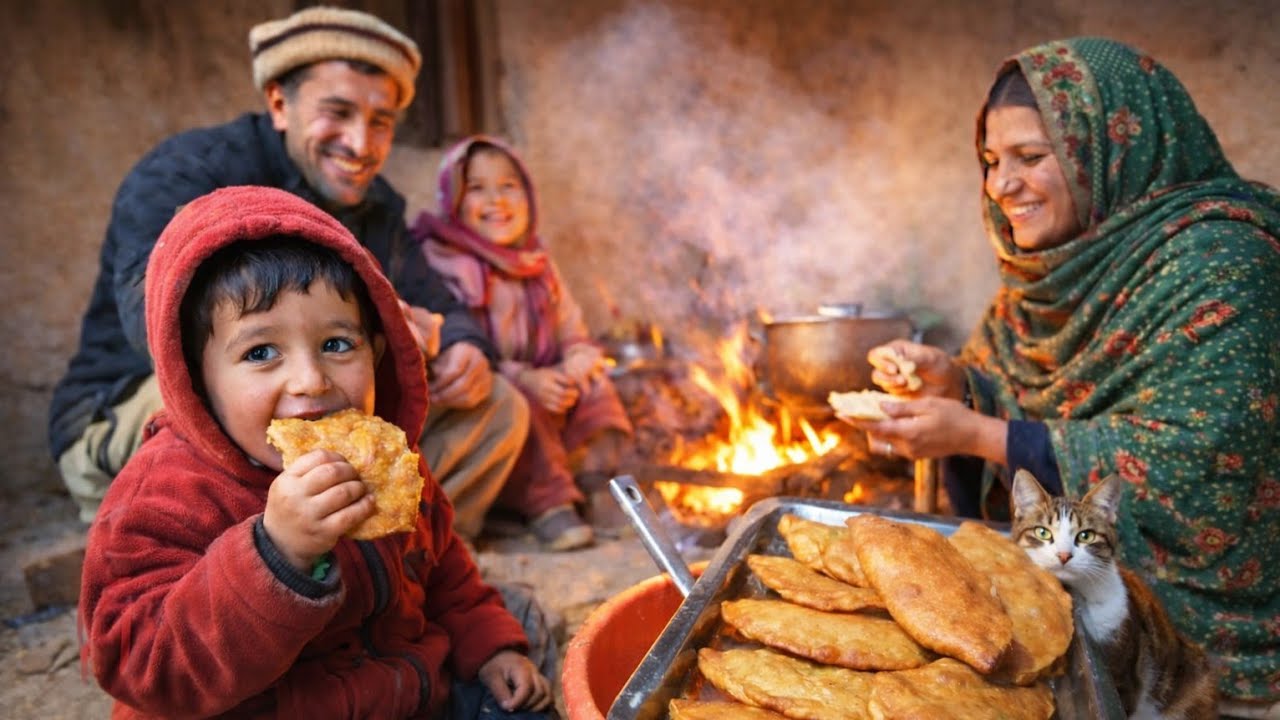 “Snowy Days & Fresh Bolani – A Cozy Village Family Life”