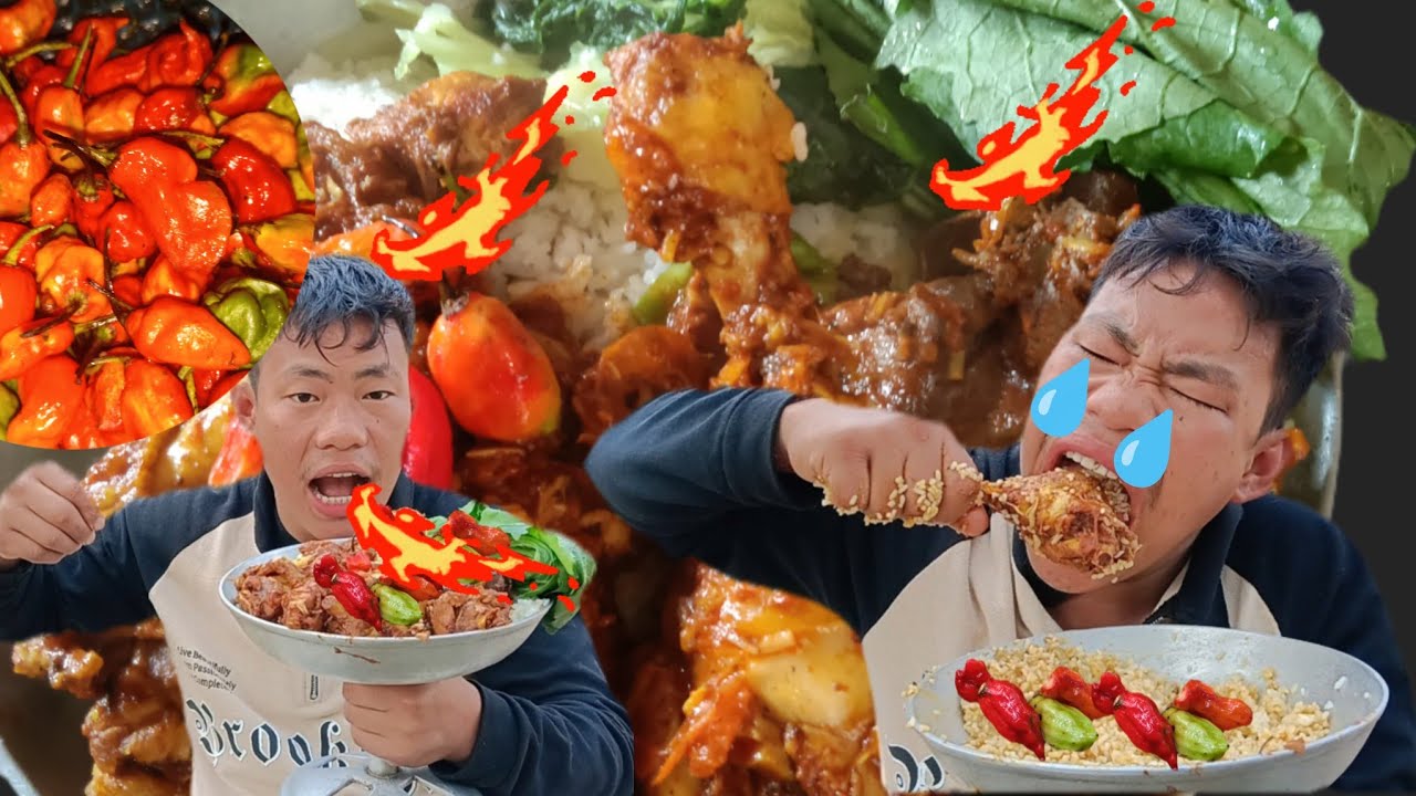 Mukbang  spicy chicken curry 🍛 (🍗 LEG PIECE 🤤)n 4 King chilli 🥵🌶️🌶️