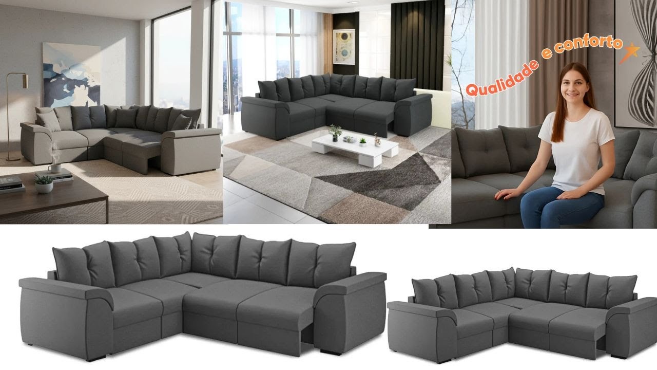 Transforme Sua Sala com o Sofá Qatar 5 Lugares Retrátil em Suede Cinza