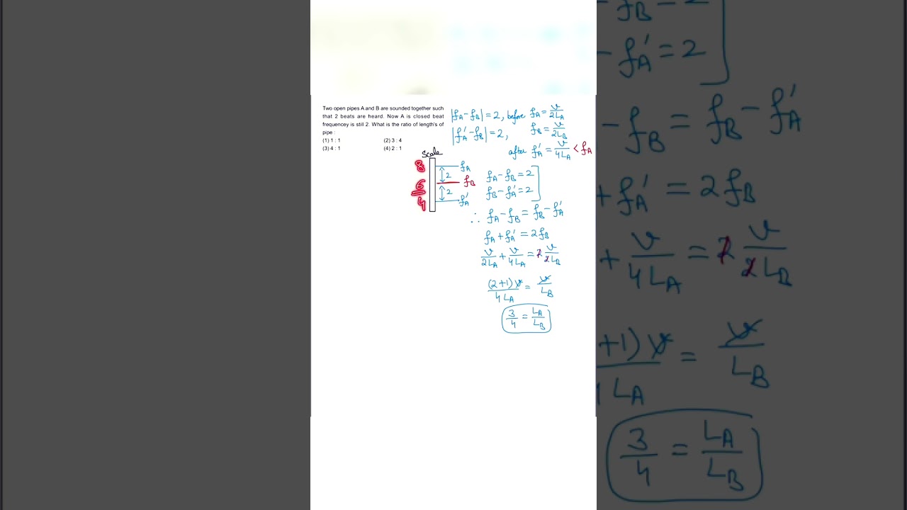 Two open pipes A and B are sounded, What is the ratio of lengths? #neet #jee #cuet #shorts #physics