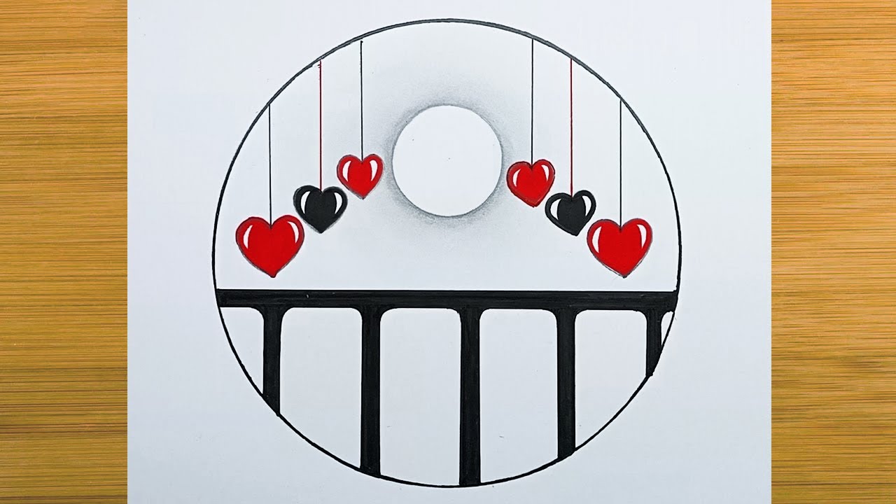 Easy circle drawing | circle drawing with red heart | Easy drawing for beginners
