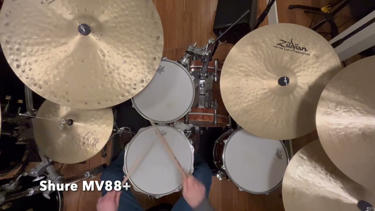 Jazz Drums Sonor SQ2 Overhead Comparison   Shure MV88+ vs Oktava MK-012 vs Line Audio CM4