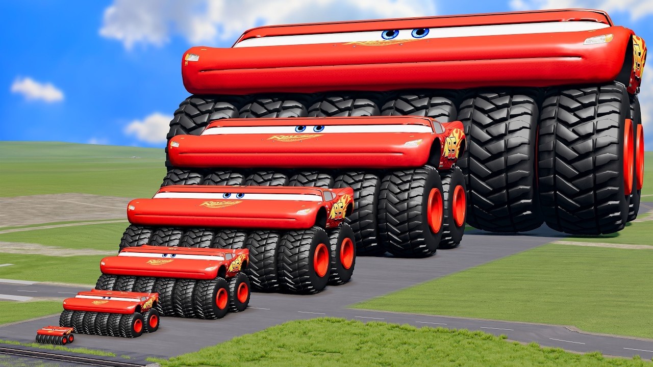 Big & Small Wide Lightning Mcqueen Monster Truck vs Trains Thomas | BeamNG.Drive