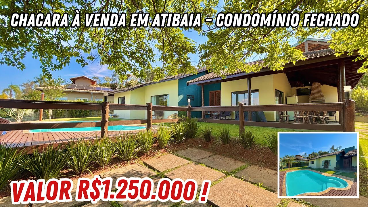Chácara à venda em Atibaia - Condomínio Fechado, 3 suítes, mobiliada, 55KM de SP, Apenas R$1.250.000
