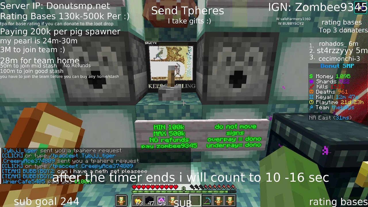DonutSMP Live Right Now Rating Bases 200k-500k Per Base & doing auctions