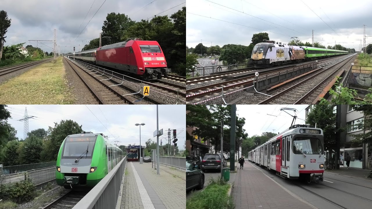 Bahnverkehr in Düsseldorf-Eller mit 182 523, ICE 1,2,3 & 4, Eurocity, Straßenbahn, Intercity uvm.