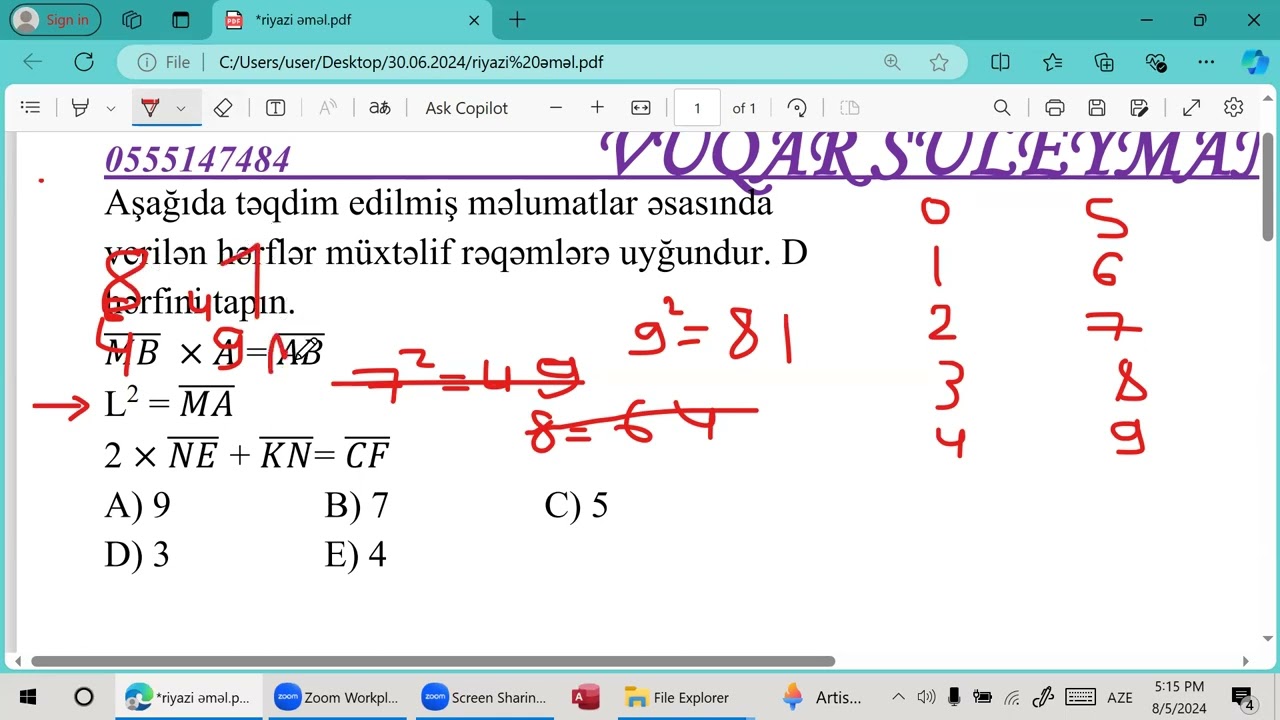 30 İYUN QƏBUL SUALI - Riyazi əməl sualı
