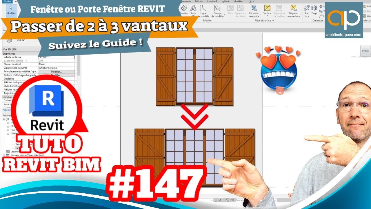 Fenêtre ou Porte Fenêtre 2 vantaux vers 3 vantaux en quelques minutes - TUTO REVIT Gratuit n°147