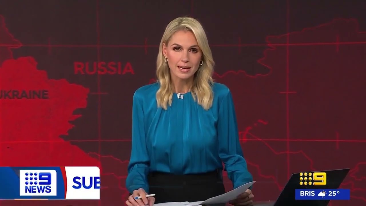 Woman News Presenter in Blue Satin Blouse