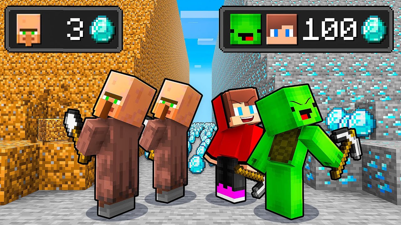 Villagers POOR vs JJ & Mikey RICH Mine Battle in Minecraft (Maizen)